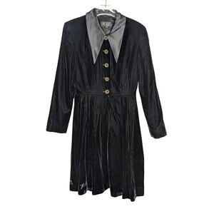 Be Art By Esquire Vintage 90's Black Velvet Wednesday Adams Style Dress Collared
